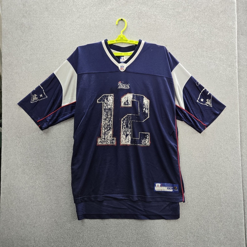 VINTAGE New England Patriots Men Jersey XXL Navy Reebok Tom Brady 12 READ